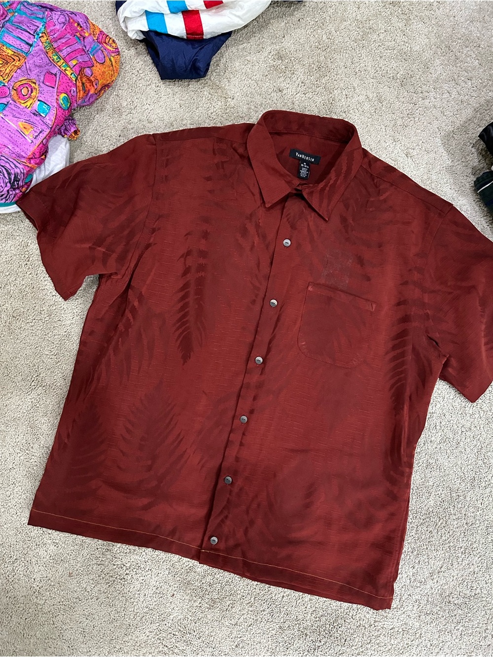 Van Heusen Men's Short-Sleeve Button-Down Shirt - Rust Brown